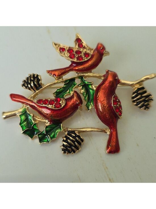 Fashion Jewelry Jewelry - Cardinal  Christmas  Brooch Heart Cardinal Brooch Necklace Combo